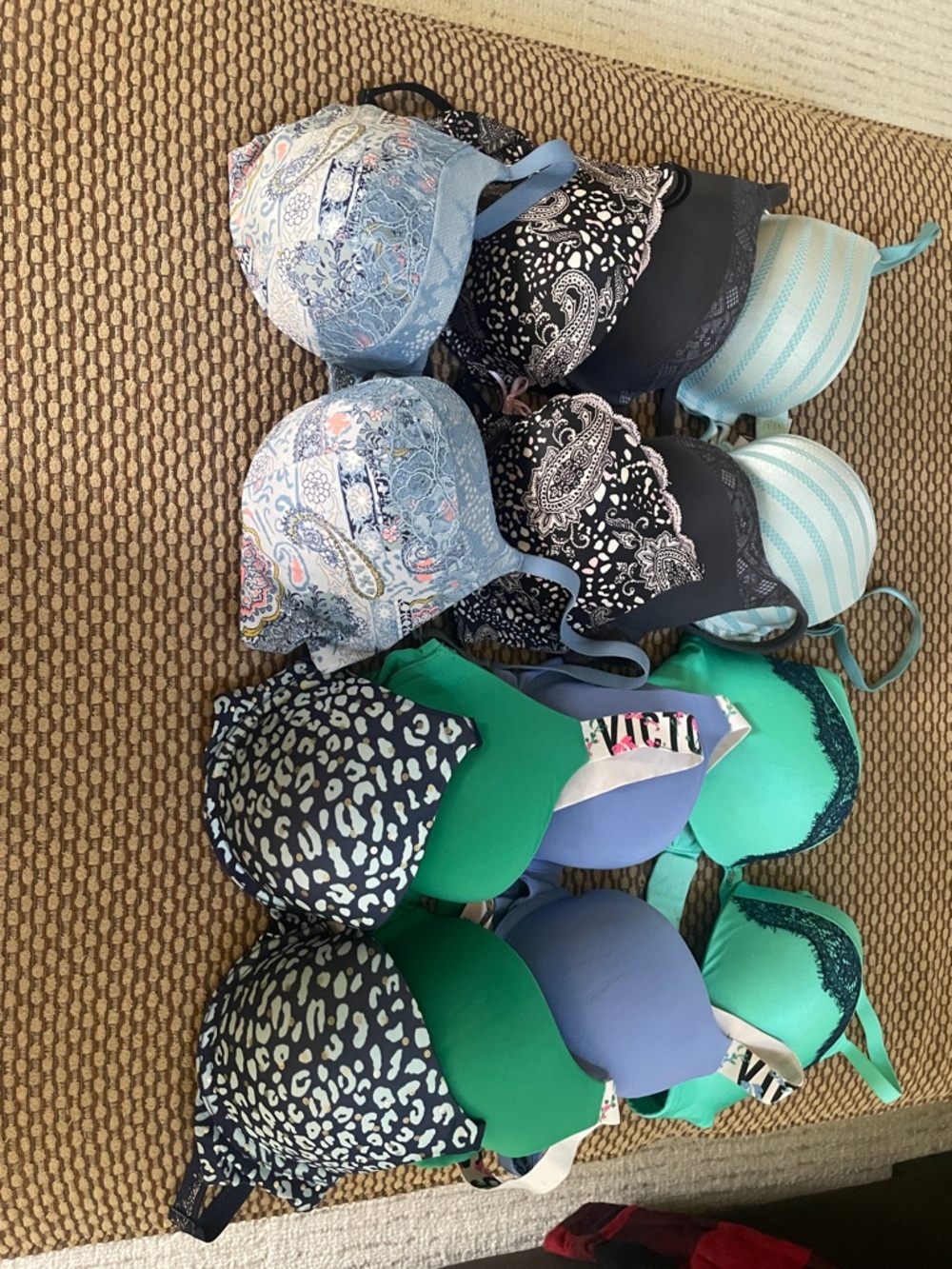 Victoria's Secret Light Blue, Black, Teal & Green Mixed Bras